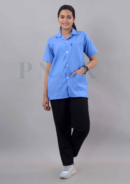 Dr Apron Half Sleeves Yogi Sky Blue Dr  Aprons