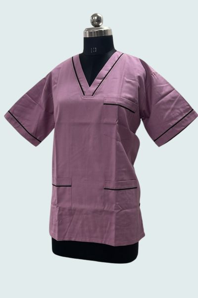 Scrub Suits Baby pink with black piping Scrub Suit - Offers
